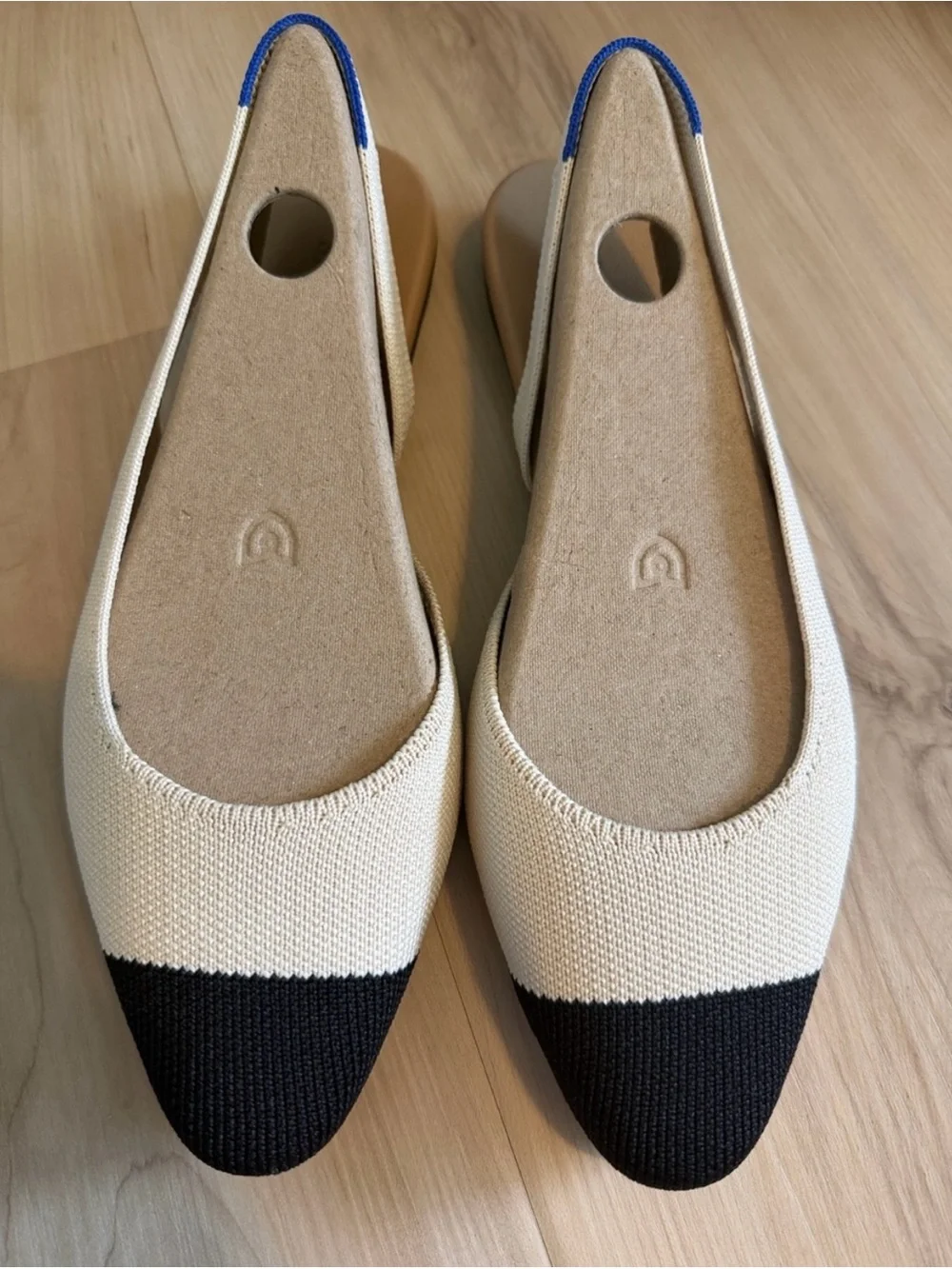 Rothy's Two-Tone Knit Pointed Toe Sling Flats in Cream and Black Size 7.5